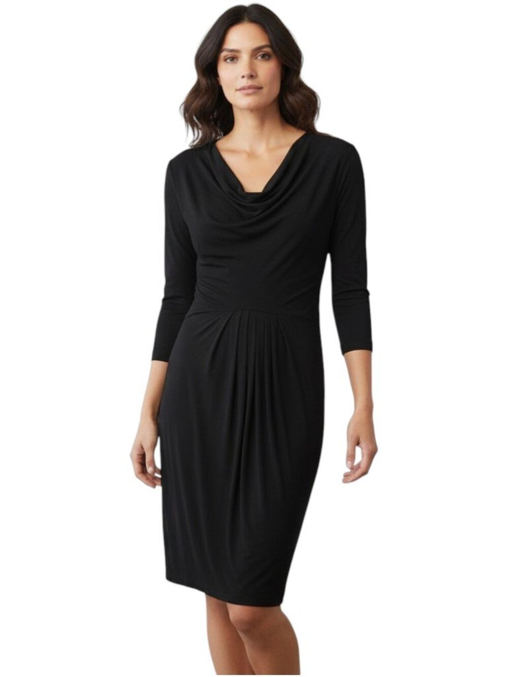 Jones Wear Little Black Dress Cowl Neck Office Career Work Party Midi Size 4 LBD